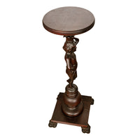 Antique Italian Carved Walnut Statue Pedestal Wine Candle Lamp Stand Table 1900