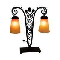 Antique French Art Deco Charles Schneider Art Glass Edgar Brandt Iron Lamp 1920