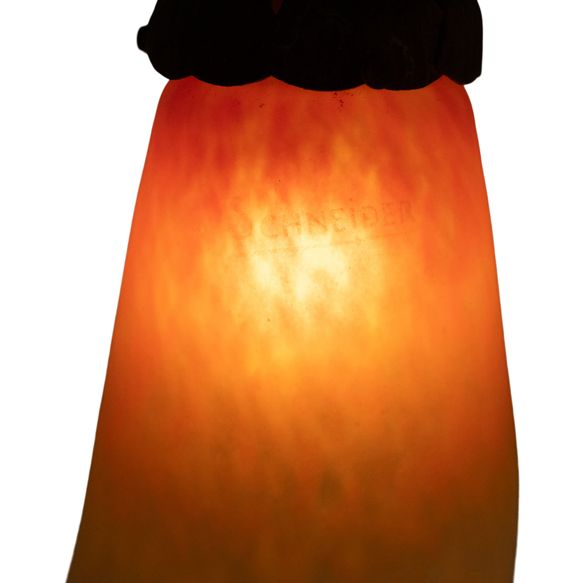 Antique French Art Deco Charles Schneider Art Glass Edgar Brandt Iron Lamp 1920