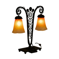 Antique French Art Deco Charles Schneider Art Glass Edgar Brandt Iron Lamp 1920