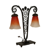 Antique French Art Deco Charles Schneider Art Glass Edgar Brandt Iron Lamp 1920