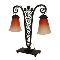 Antique French Art Deco Charles Schneider Art Glass Edgar Brandt Iron Lamp 1920