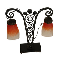 Antique French Art Deco Charles Schneider Art Glass Edgar Brandt Iron Lamp 1920