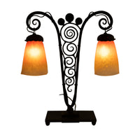 Antique French Art Deco Charles Schneider Art Glass Edgar Brandt Iron Lamp 1920