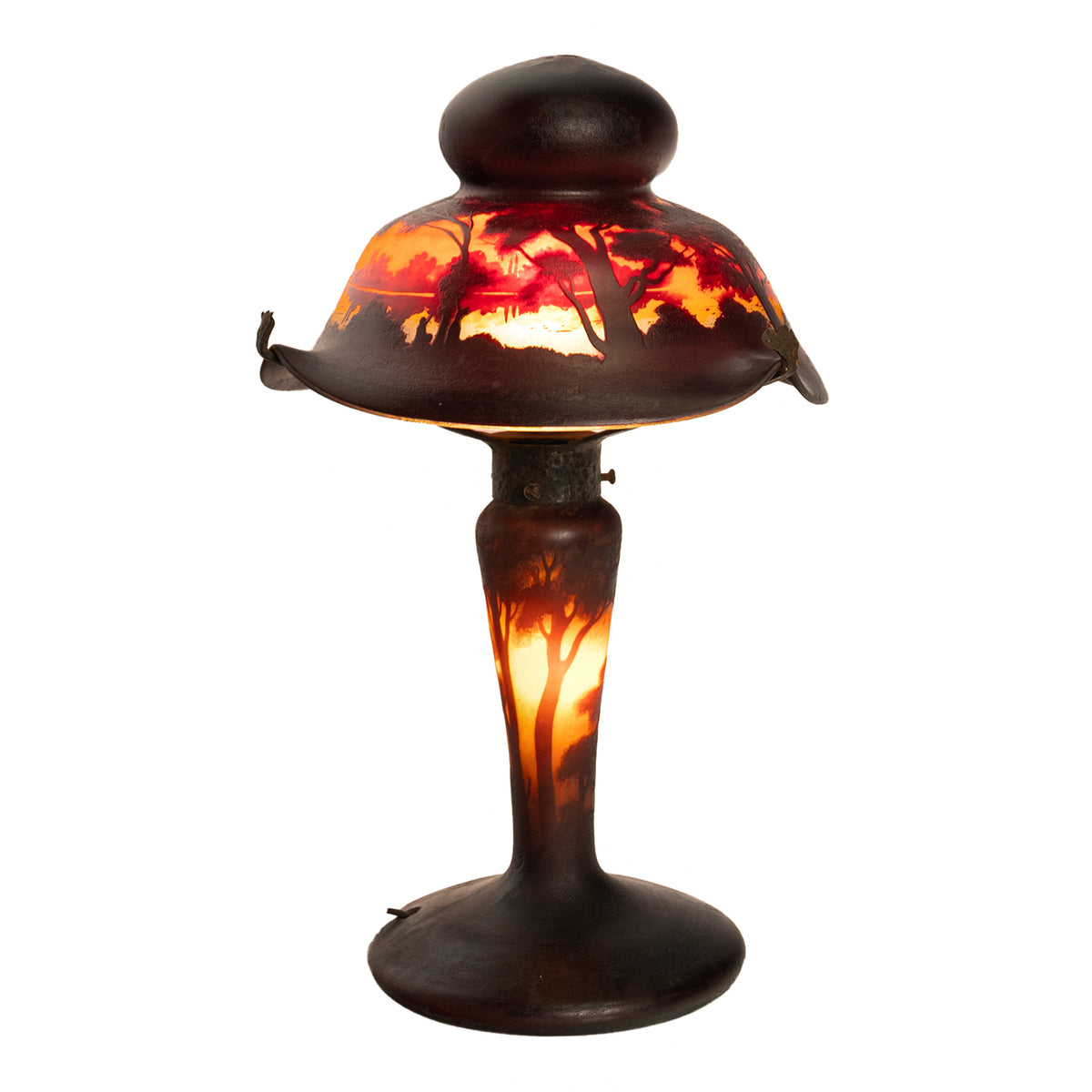 Antique French Galle Style Muller Freres Cameo Art Glass Landscape Table Lamp