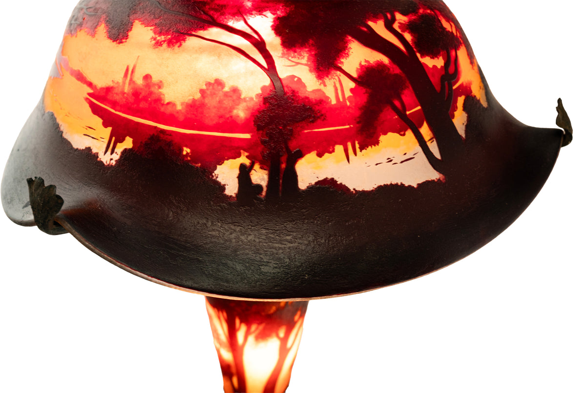 Antique French Galle Style Muller Freres Cameo Art Glass Landscape Table Lamp