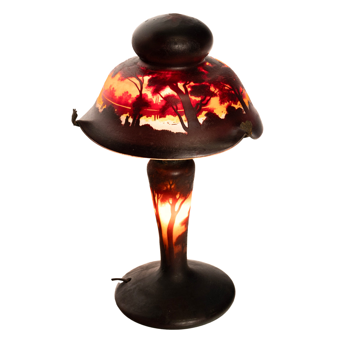 Antique French Galle Style Muller Freres Cameo Art Glass Landscape Table Lamp