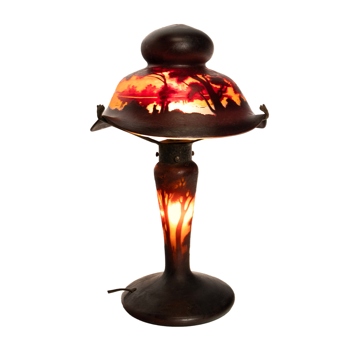 Antique French Galle Style Muller Freres Cameo Art Glass Landscape Table Lamp