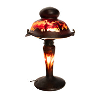 Antique French Galle Style Muller Freres Cameo Art Glass Landscape Table Lamp