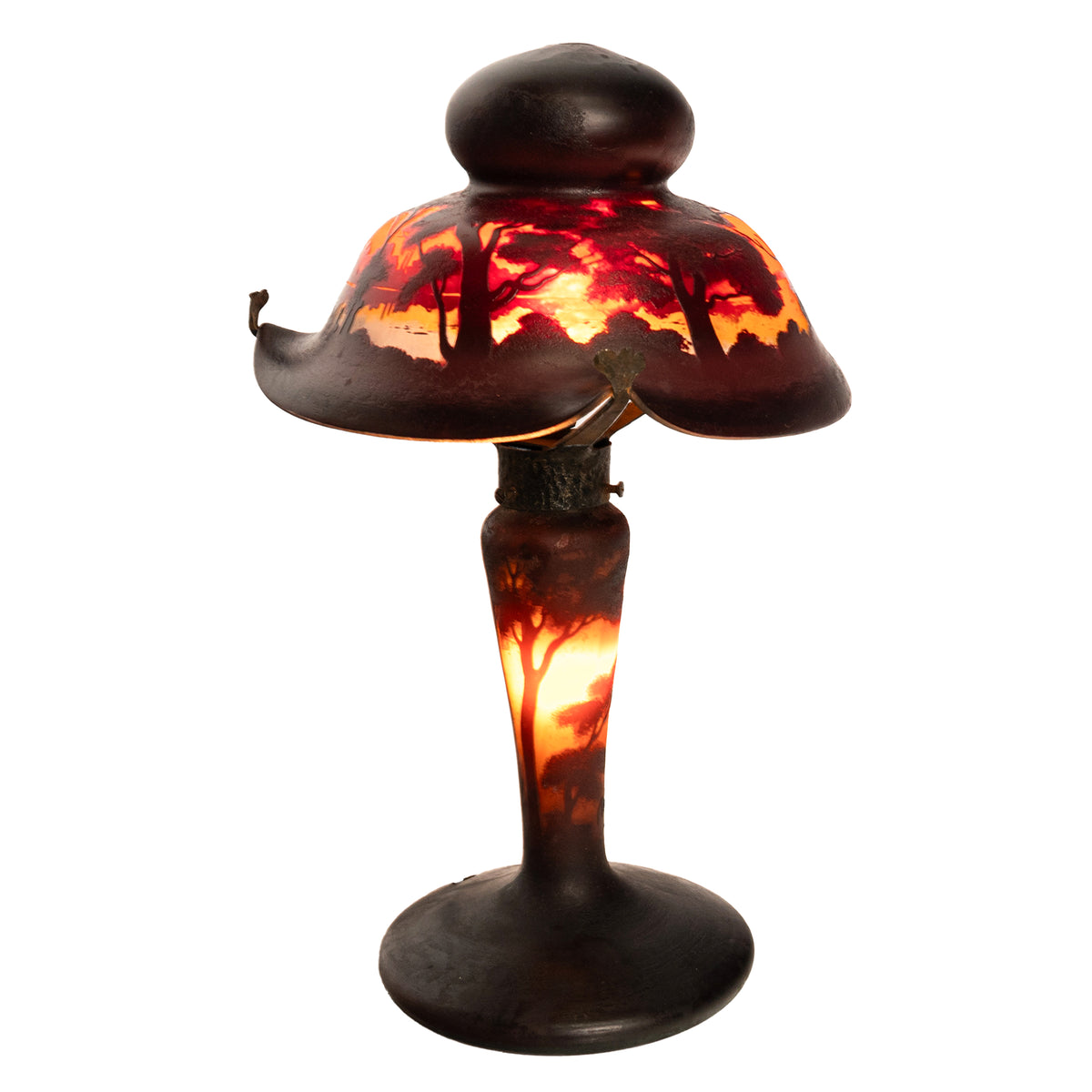 Antique French Galle Style Muller Freres Cameo Art Glass Landscape Table Lamp
