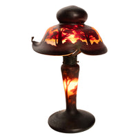 Antique French Galle Style Muller Freres Cameo Art Glass Landscape Table Lamp