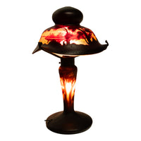 Antique French Galle Style Muller Freres Cameo Art Glass Landscape Table Lamp