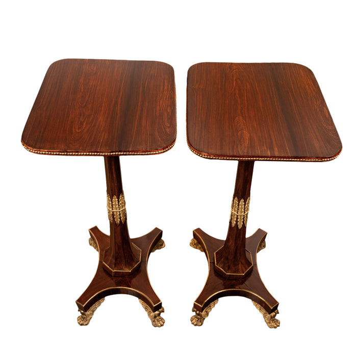 Pair Antique French Empire Napoleonic Neoclassical Rosewood Ormolu Side Tables, Circa 1805