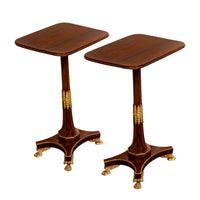 Pair Antique French Empire Napoleonic Neoclassical Rosewood Ormolu Side Tables, Circa 1805