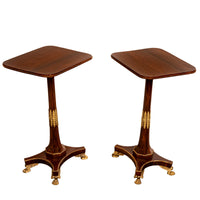Pair Antique French Empire Napoleonic Neoclassical Rosewood Ormolu Side Tables, Circa 1805