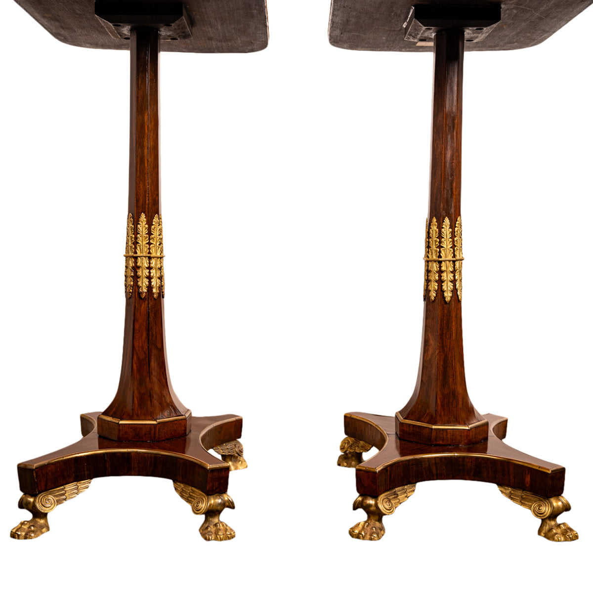 Pair Antique French Empire Napoleonic Neoclassical Rosewood Ormolu Side Tables, Circa 1805