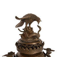Large Antique Japanese Meiji Bronze Koro Censer insense Burner Urn Eagle & Snake Circa 1890