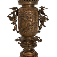 Large Antique Japanese Meiji Bronze Koro Censer insense Burner Urn Eagle & Snake Circa 1890