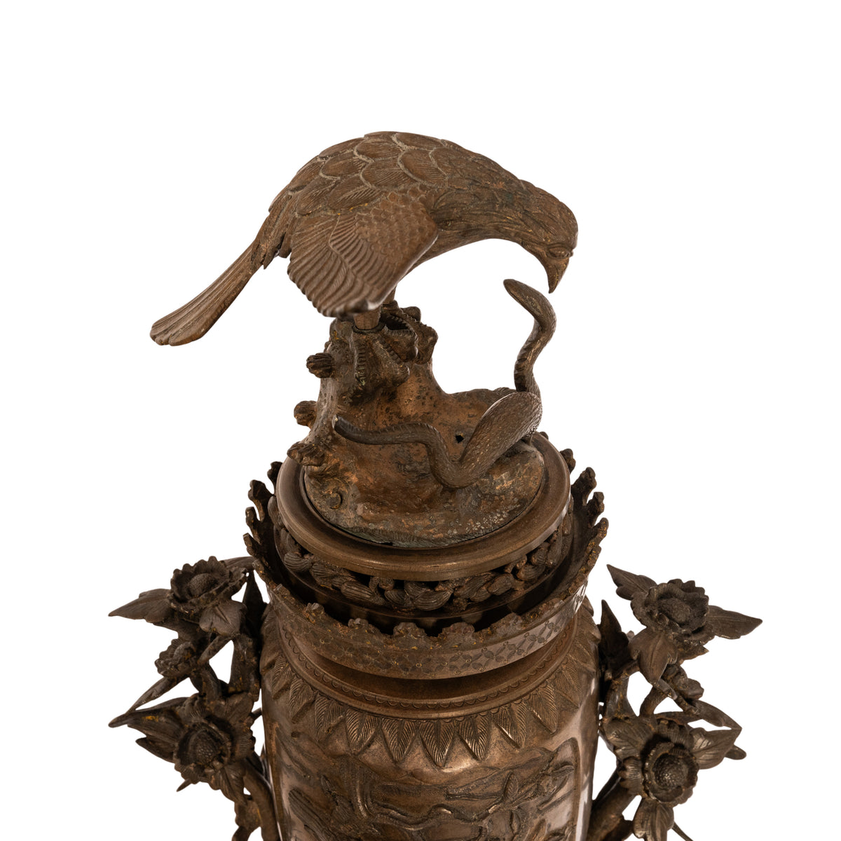 Large Antique Japanese Meiji Bronze Koro Censer insense Burner Urn Eagle & Snake Circa 1890