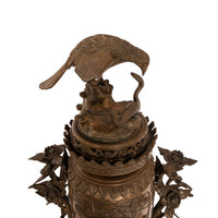 Large Antique Japanese Meiji Bronze Koro Censer insense Burner Urn Eagle & Snake Circa 1890