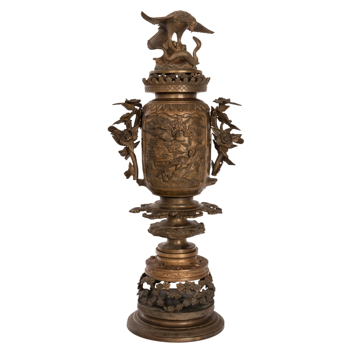 Large Antique Japanese Meiji Bronze Koro Censer insense Burner Urn Eagle & Snake Circa 1890
