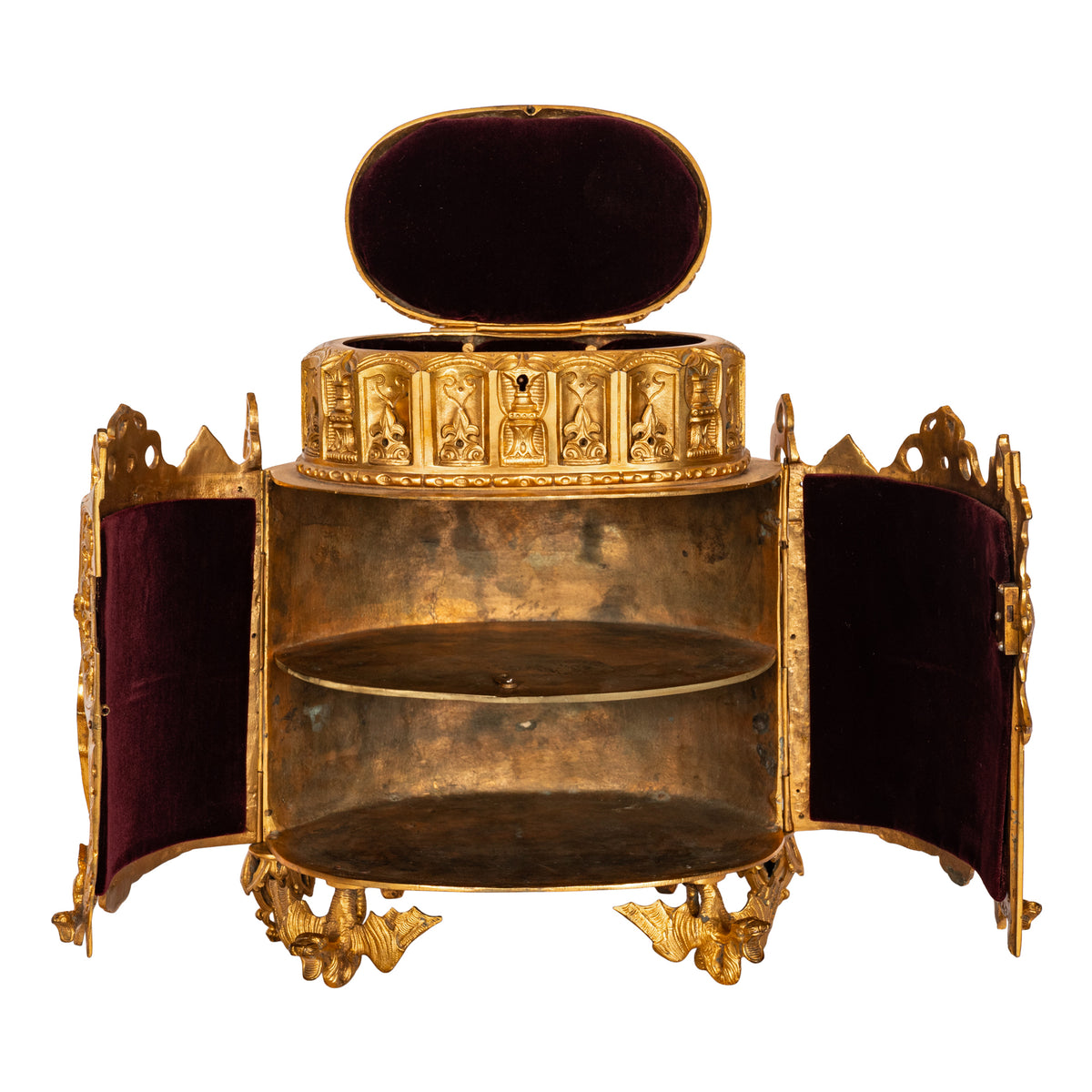 Antique French Gothic Revival Medieval Gilt Bronze Dore Reliquary Jewelry Box