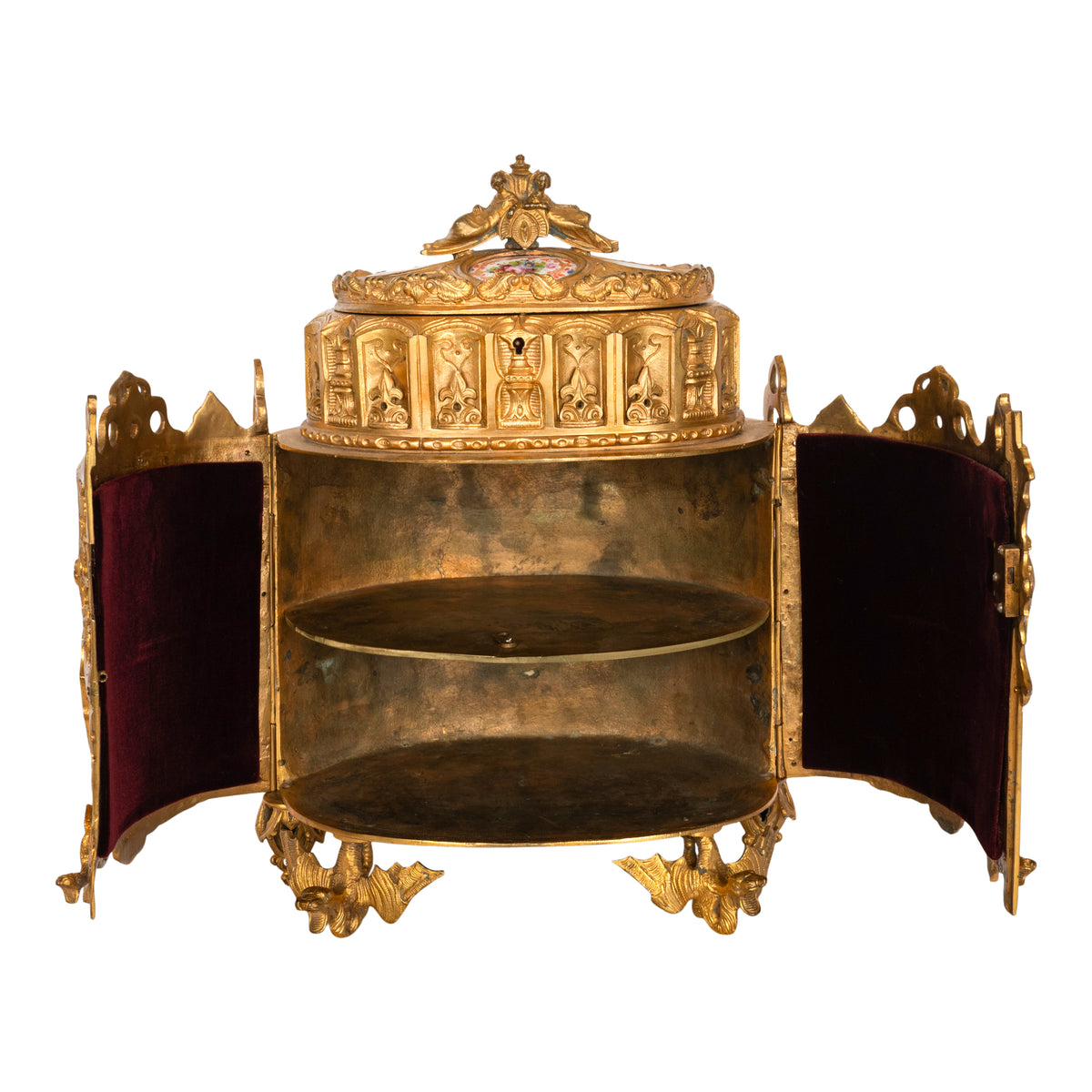 Antique French Gothic Revival Medieval Gilt Bronze Dore Reliquary Jewelry Box
