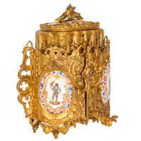 Antique French Gothic Revival Medieval Gilt Bronze Dore Reliquary Jewelry Box
