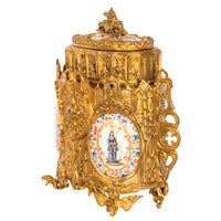 Antique French Gothic Revival Medieval Gilt Bronze Dore Reliquary Jewelry Box
