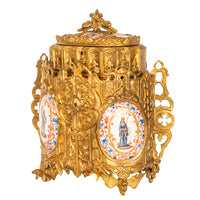 Antique French Gothic Revival Medieval Gilt Bronze Dore Reliquary Jewelry Box
