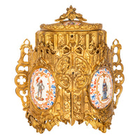 Antique French Gothic Revival Medieval Gilt Bronze Dore Reliquary Jewelry Box