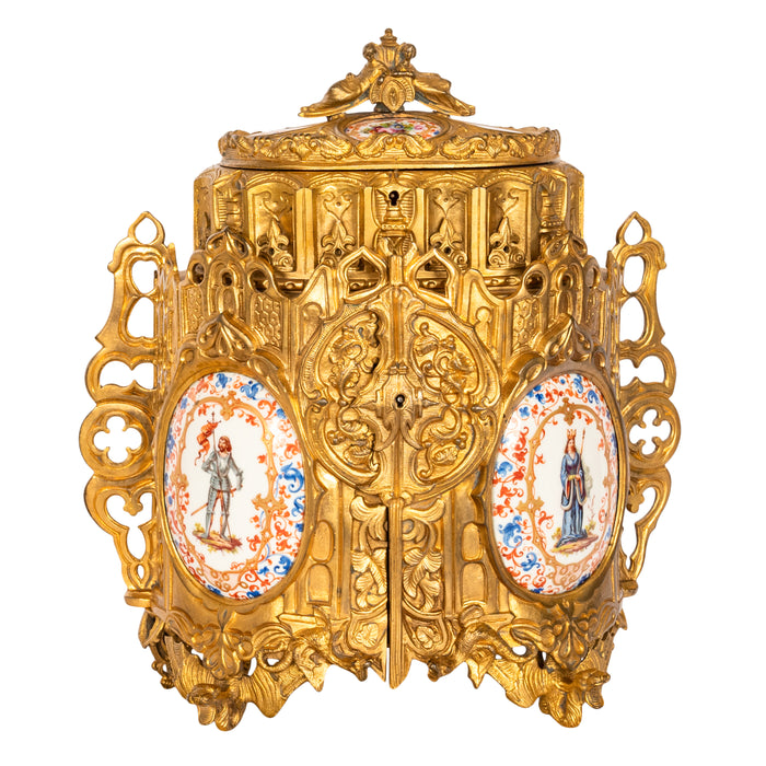 Antique French Gothic Revival Medieval Gilt Bronze Dore Reliquary Jewelry Box