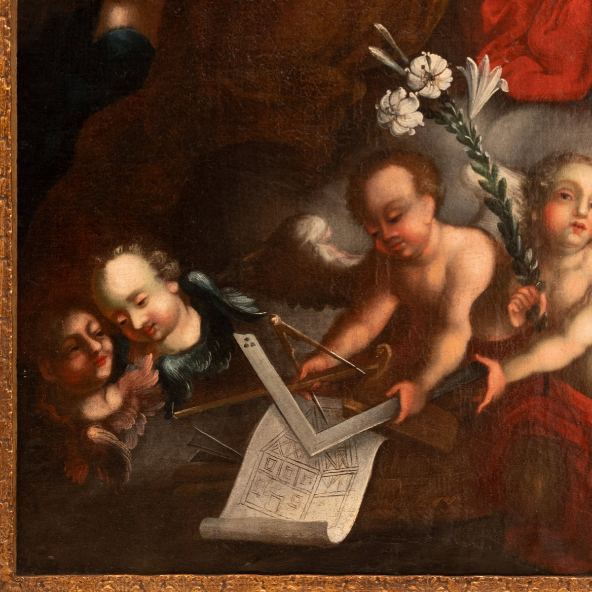 Austrian Old Master Baroque Oil on Canvas Painting Architecture Allegory Cherubs Franz Xaver Karl Palko 1750