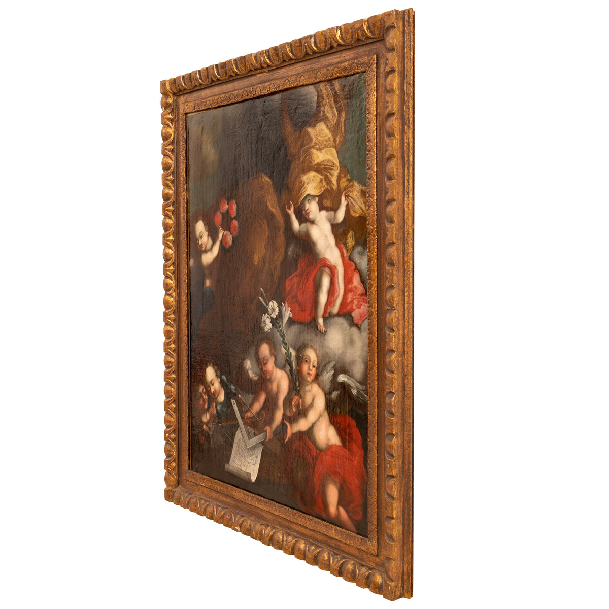 Austrian Old Master Baroque Oil on Canvas Painting Architecture Allegory Cherubs Franz Xaver Karl Palko 1750