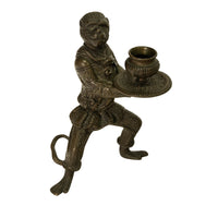 Pair Antique French Bronze Figural Monkey Statue Candleholders Candlesticks 1900