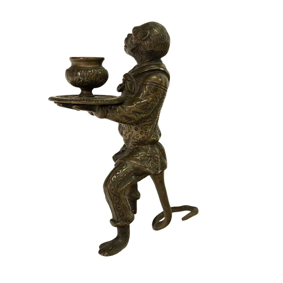 Pair Antique French Bronze Figural Monkey Statue Candleholders Candlesticks 1900