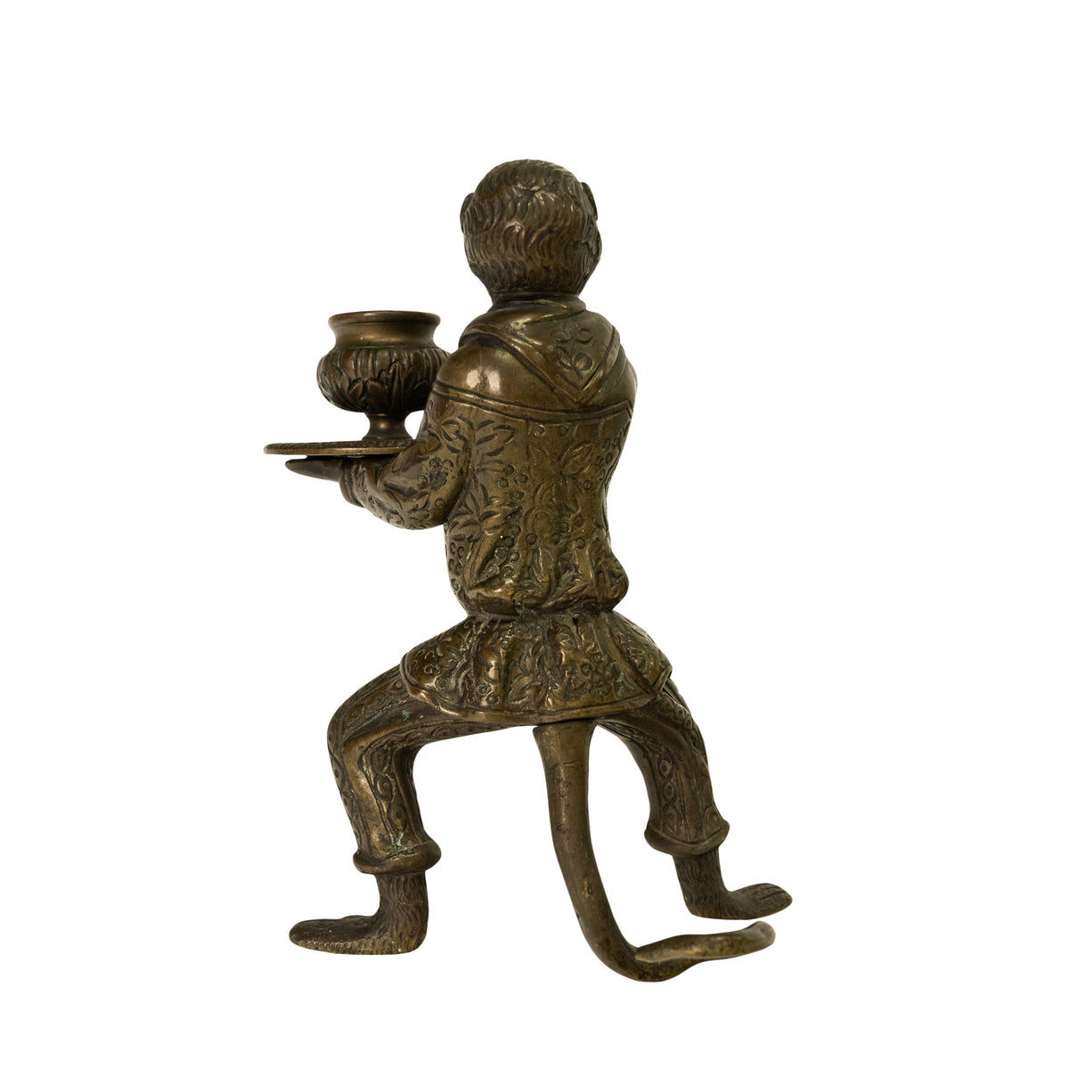 Pair Antique French Bronze Figural Monkey Statue Candleholders Candlesticks 1900