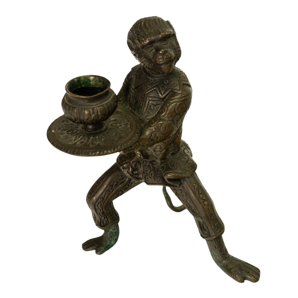 Pair Antique French Bronze Figural Monkey Statue Candleholders Candlesticks 1900