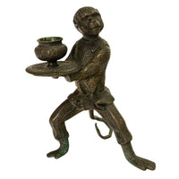 Pair Antique French Bronze Figural Monkey Statue Candleholders Candlesticks 1900