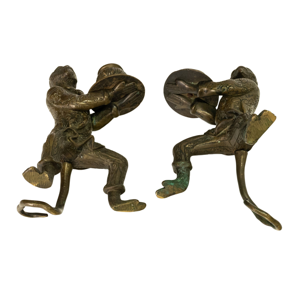 Pair Antique French Bronze Figural Monkey Statue Candleholders Candlesticks 1900
