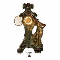 Antique French Art Nouveau Cold-Painted Bronze Figural Statue 8 Day Clock 1900