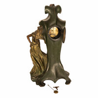 Antique French Art Nouveau Cold-Painted Bronze Figural Statue 8 Day Clock 1900