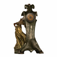 Antique French Art Nouveau Cold-Painted Bronze Figural Statue 8 Day Clock 1900