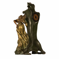 Antique French Art Nouveau Cold-Painted Bronze Figural Statue 8 Day Clock 1900