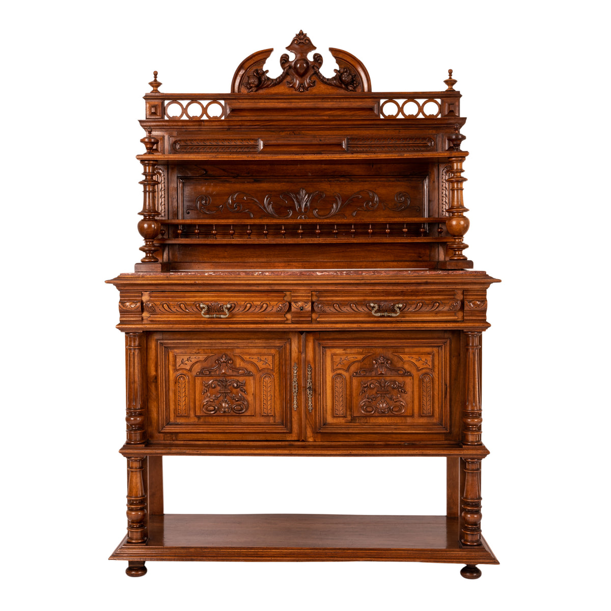 French Antique Carved Marble Top Renaissance Revival Dessert Server Buffet 1880