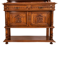 French Antique Carved Marble Top Renaissance Revival Dessert Server Buffet 1880