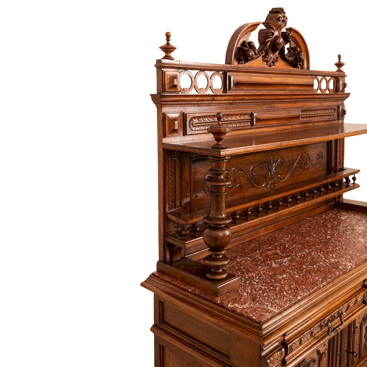 French Antique Carved Marble Top Renaissance Revival Dessert Server Buffet 1880