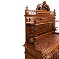 French Antique Carved Marble Top Renaissance Revival Dessert Server Buffet 1880