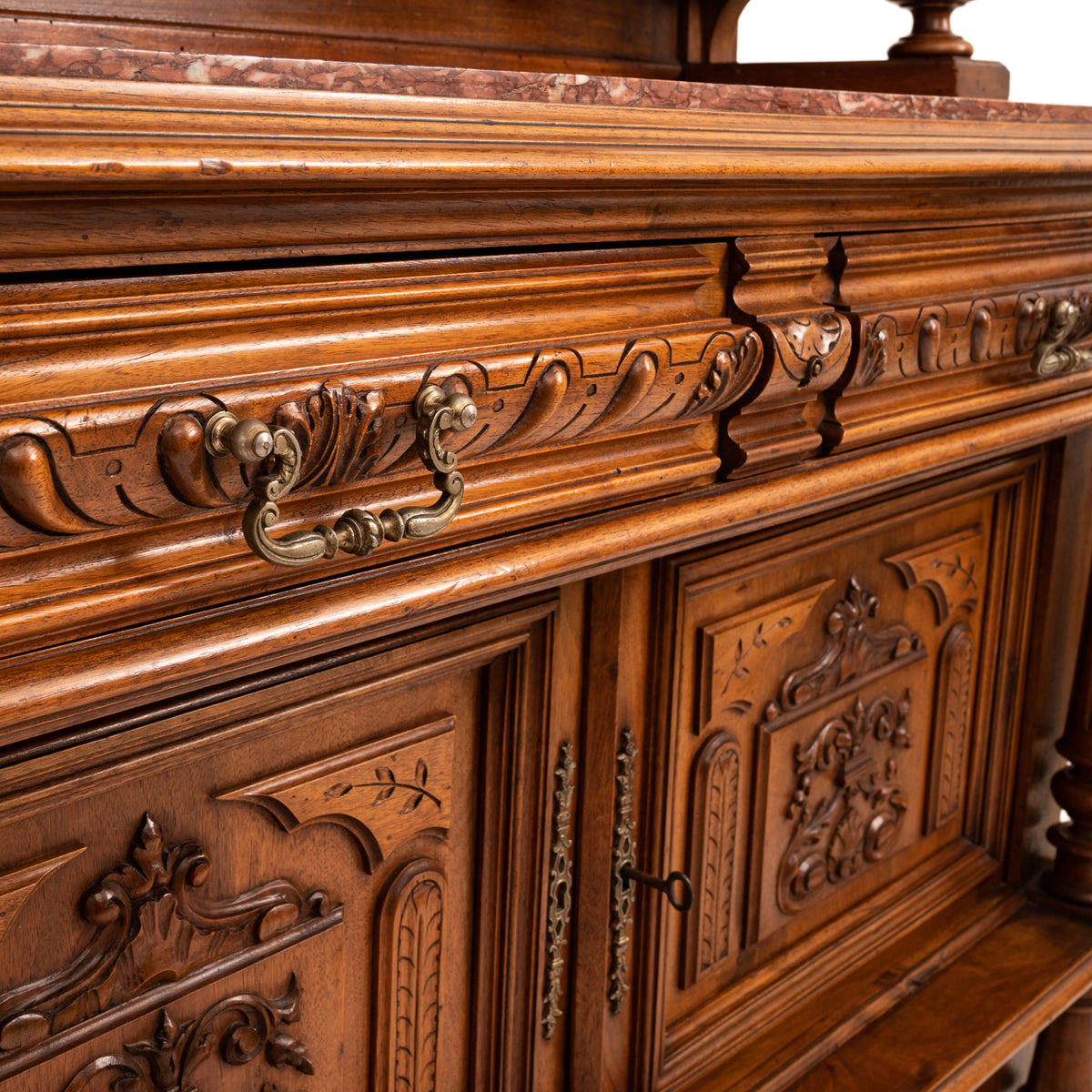 French Antique Carved Marble Top Renaissance Revival Dessert Server Buffet 1880