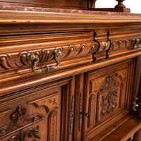 French Antique Carved Marble Top Renaissance Revival Dessert Server Buffet 1880